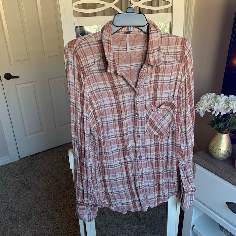 Free People Pink Plaid Flannel
